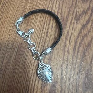 Brighton Black Braided Bracelet with Silver Heart Charm